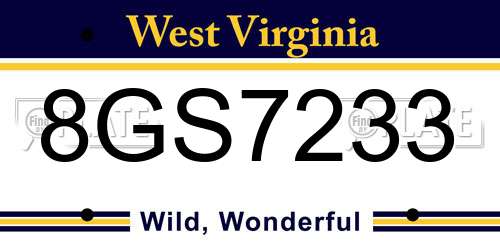 8GS7233 West Virginia License Plate