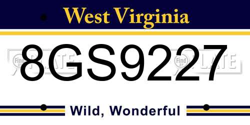 8GS9227 West Virginia License Plate