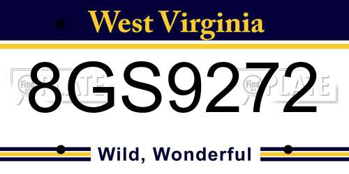 8GS9272 West Virginia License Plate