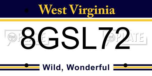 8GSL72 West Virginia License Plate