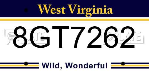 8GT7262 West Virginia License Plate