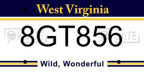 8GT856 West Virginia License Plate