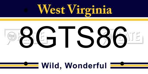 8GTS86 West Virginia License Plate