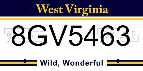 8GV5463 West Virginia License Plate