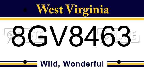 8GV8463 West Virginia License Plate