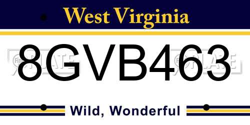 8GVB463 West Virginia License Plate
