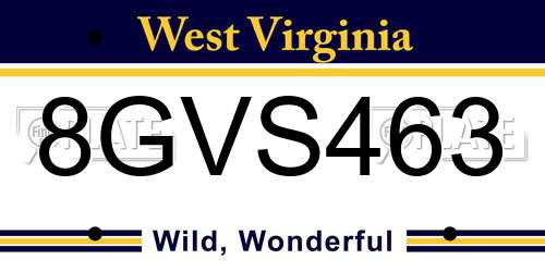 8GVS463 West Virginia License Plate