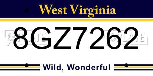 8GZ7262 West Virginia License Plate