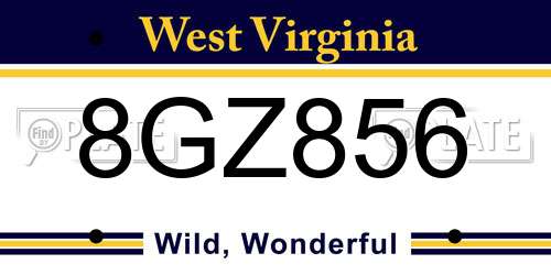 8GZ856 West Virginia License Plate