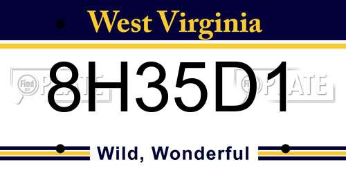 8H35D1 West Virginia License Plate