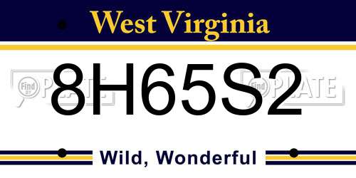 8H65S2 West Virginia License Plate