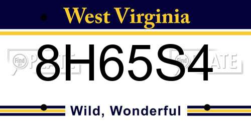 8H65S4 West Virginia License Plate