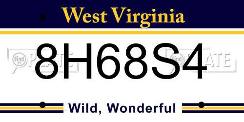 8H68S4 West Virginia License Plate