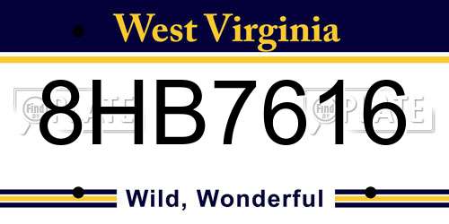 8HB7616 West Virginia License Plate