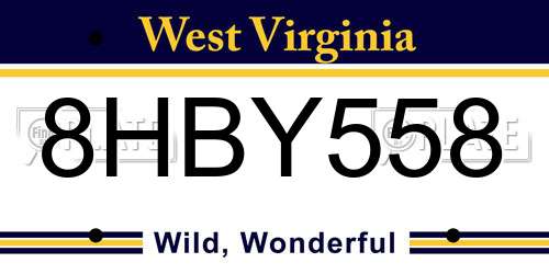 8HBY558 West Virginia License Plate
