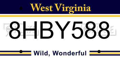 8HBY588 West Virginia License Plate
