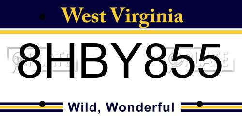 8HBY855 West Virginia License Plate