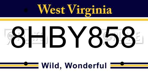 8HBY858 West Virginia License Plate
