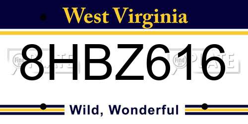 8HBZ616 West Virginia License Plate