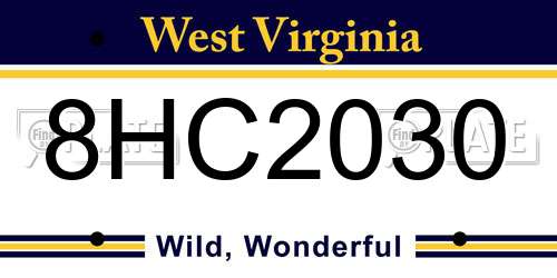 8HC2030 West Virginia License Plate