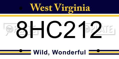 8HC212 West Virginia License Plate