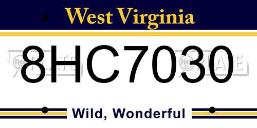 8HC7030 West Virginia License Plate