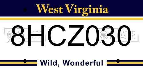 8HCZ030 West Virginia License Plate