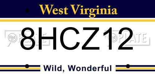 8HCZ12 West Virginia License Plate