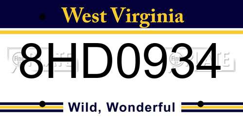 8HD0934 West Virginia License Plate