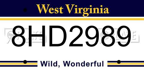8HD2989 West Virginia License Plate