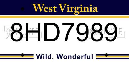 8HD7989 West Virginia License Plate