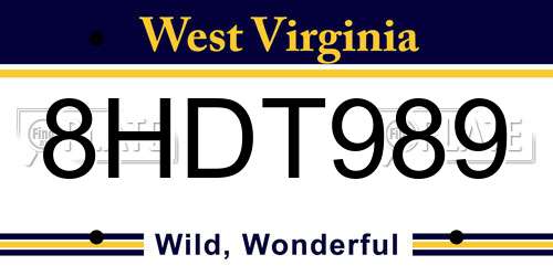 8HDT989 West Virginia License Plate