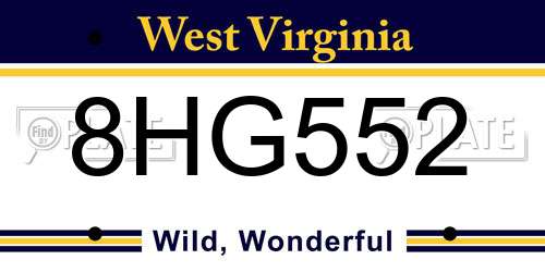 8HG552 West Virginia License Plate