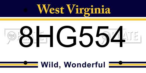 8HG554 West Virginia License Plate