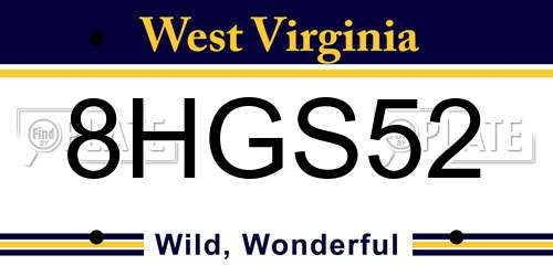8HGS52 West Virginia License Plate