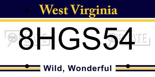 8HGS54 West Virginia License Plate