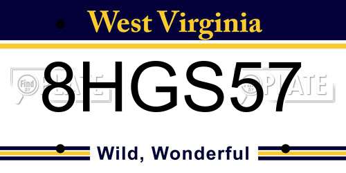 8HGS57 West Virginia License Plate