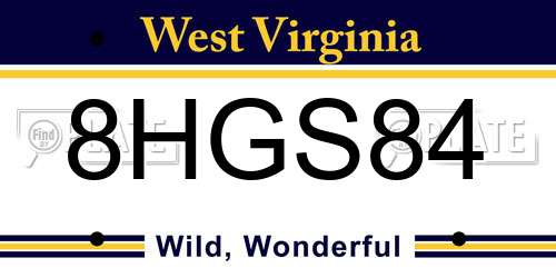 8HGS84 West Virginia License Plate