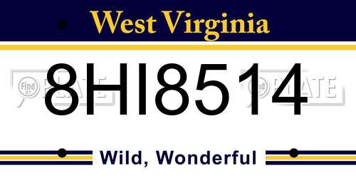 8HI8514 West Virginia License Plate