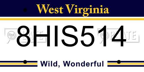 8HIS514 West Virginia License Plate