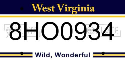 8HO0934 West Virginia License Plate