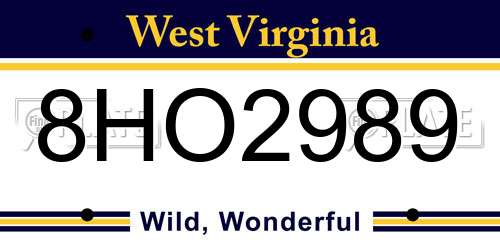 8HO2989 West Virginia License Plate