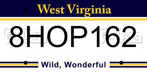 8HOP162 West Virginia License Plate
