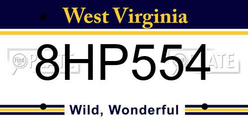 8HP554 West Virginia License Plate
