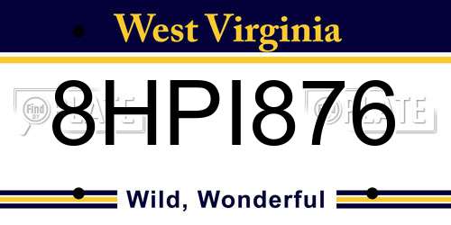 8HPI876 West Virginia License Plate