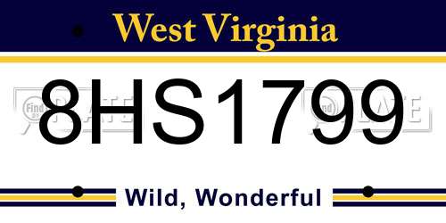 8HS1799 West Virginia License Plate