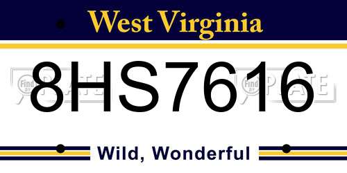 8HS7616 West Virginia License Plate