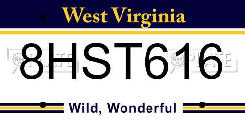 8HST616 West Virginia License Plate