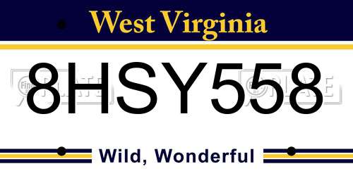 8HSY558 West Virginia License Plate
