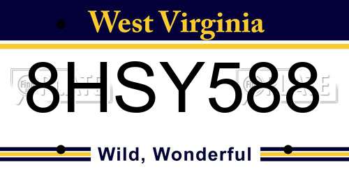 8HSY588 West Virginia License Plate